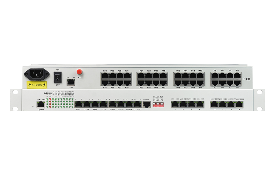 飛暢科技-32路電話+16E1+4FE+4GE+2路數(shù)據(jù)+SNMP+console（19英寸，物理隔離）電話光端機(jī)
